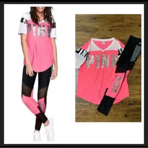 VS  PINK NEON BLING TSHIRT/ LEGGINGS OUTFIT SET XS/M
